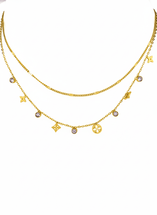 Gold Double-Layer Charm Necklace - ZIORF