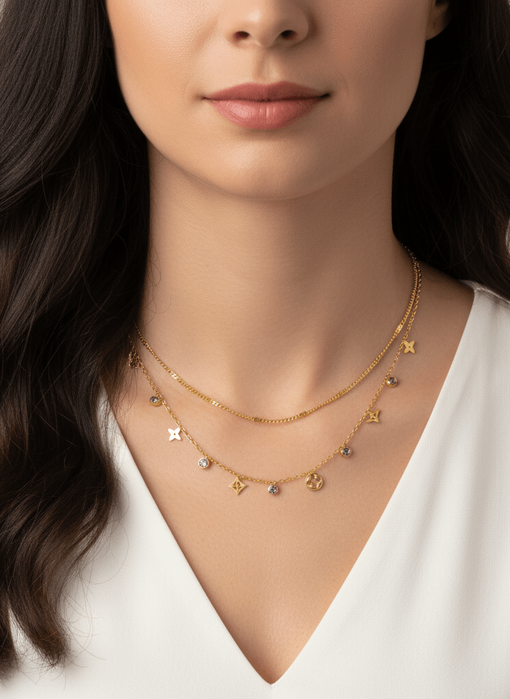 Gold Double-Layer Charm Necklace - ZIORF