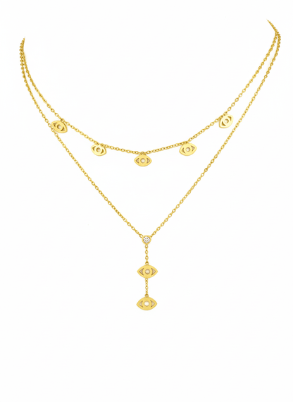 Gold Evil Eye Double-Layer Necklace - ZIORF
