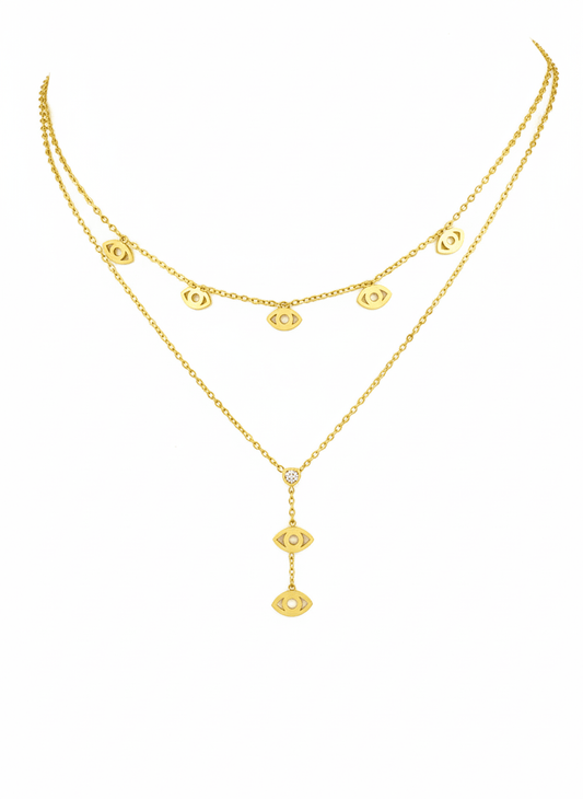 Gold Evil Eye Double-Layer Necklace - ZIORF