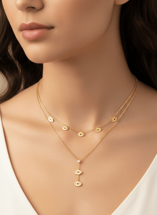 Gold Evil Eye Double-Layer Necklace - ZIORF