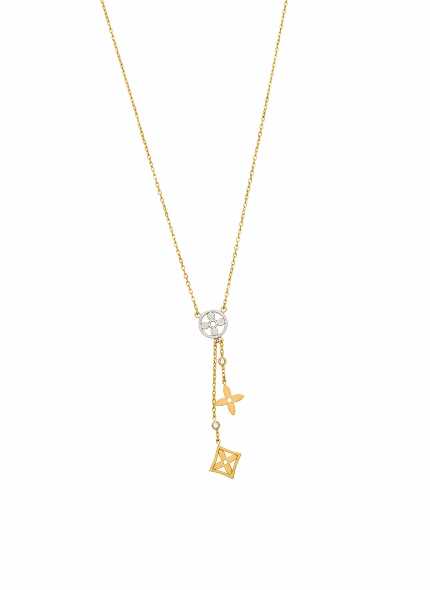 Gold Floral Drop Pendant Necklace - ZIORF