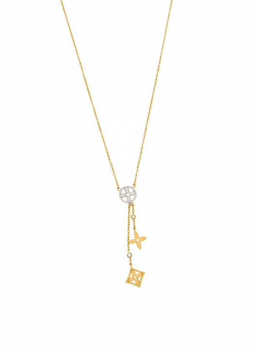Gold Floral Drop Pendant Necklace - ZIORF