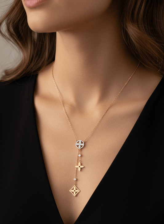 Gold Floral Drop Pendant Necklace - ZIORF