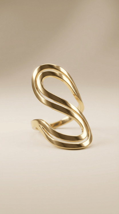 Gold Fluid Curve Ring - ZIORF