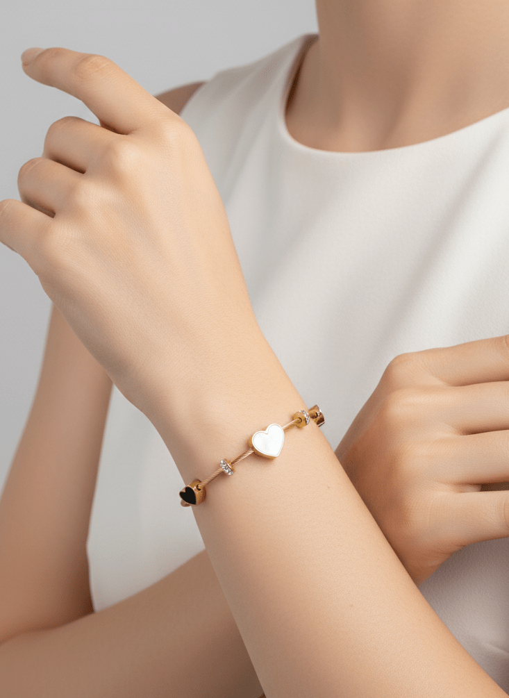 Gold Heart Duo Cable Bangle - ZIORF
