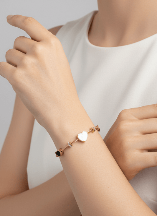 Gold Heart Duo Cable Bangle - ZIORF