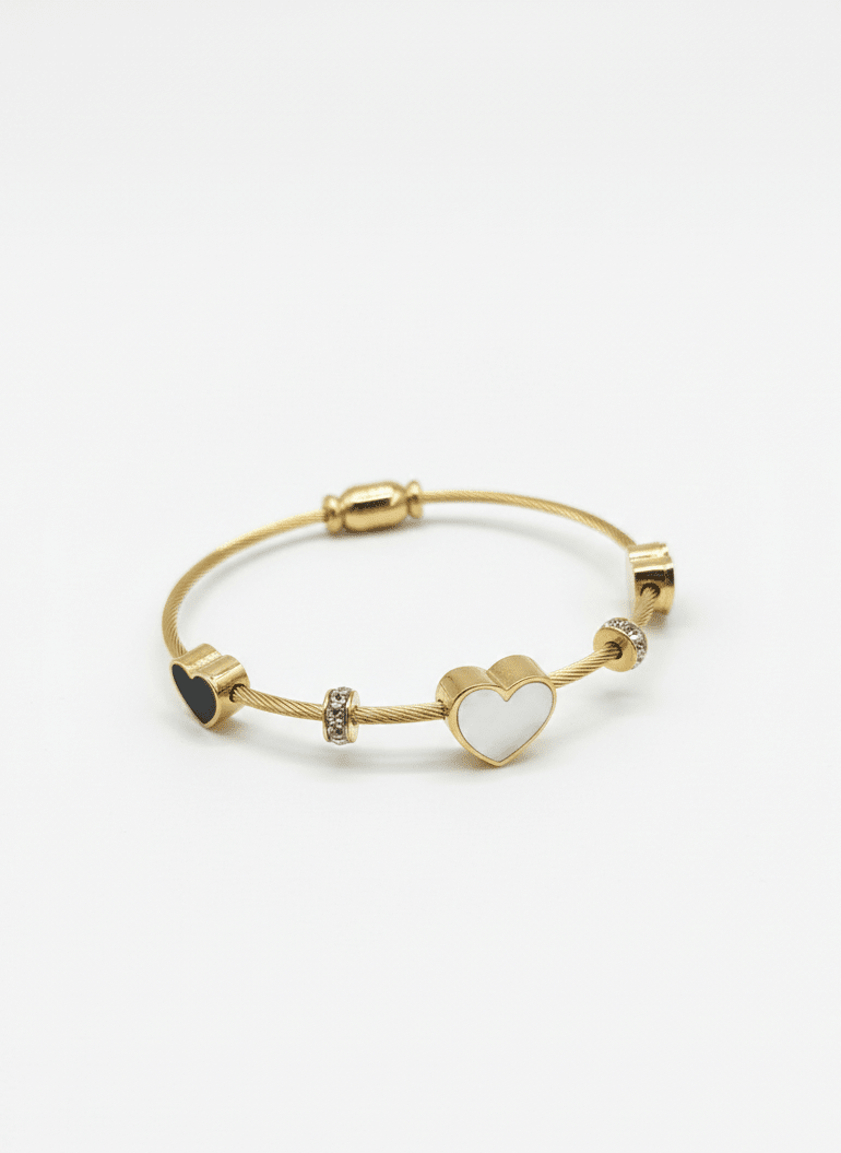 Gold Heart Duo Cable Bangle - ZIORF