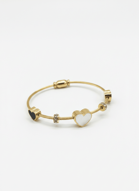 Gold Heart Duo Cable Bangle - ZIORF