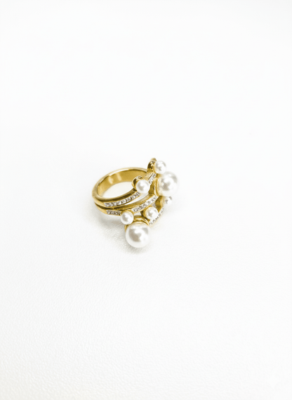 Gold Layered Pearl Cluster Ring - ZIORF