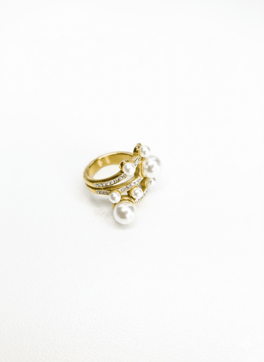 Gold Layered Pearl Cluster Ring - ZIORF