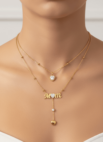 Gold “MOM” Double-Layer Heart Necklace - ZIORF
