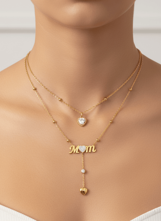 Gold “MOM” Double-Layer Heart Necklace - ZIORF