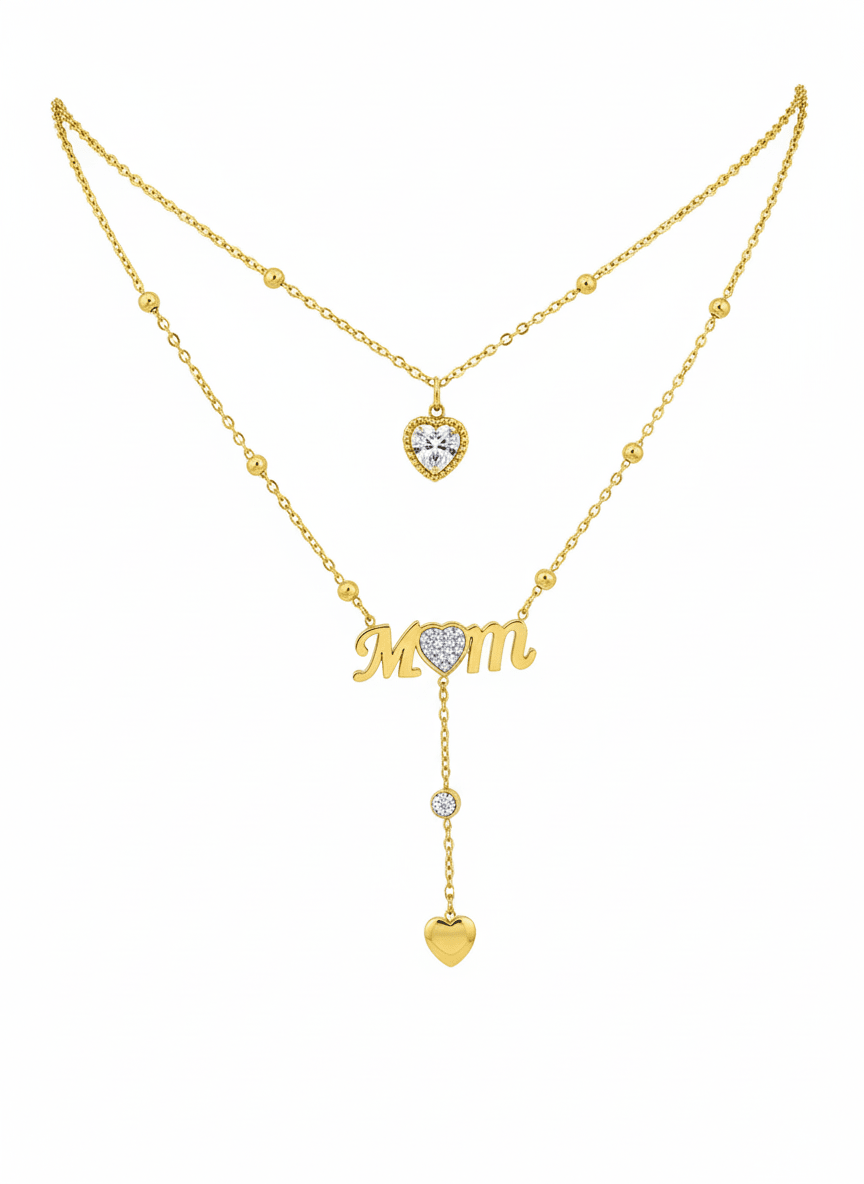 Gold “MOM” Double-Layer Heart Necklace - ZIORF