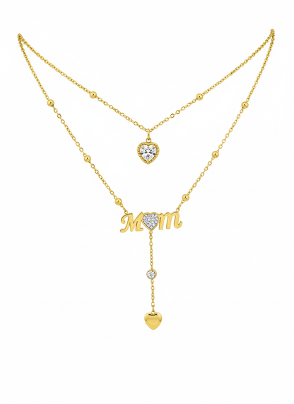 Gold “MOM” Double-Layer Heart Necklace - ZIORF