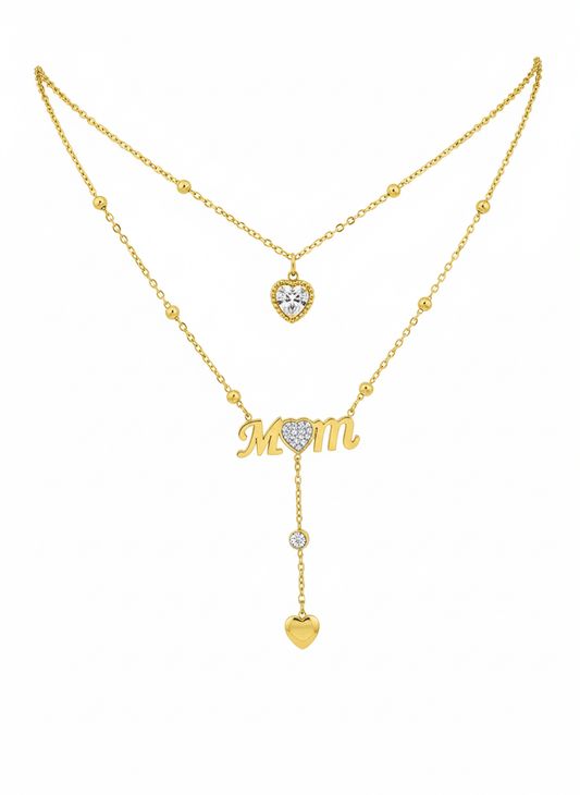 Gold “MOM” Double-Layer Heart Necklace - ZIORF