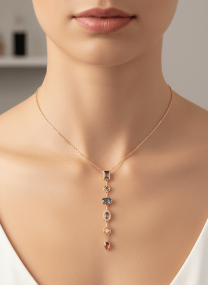 Gold Multi-Gemstone Drop Necklace - ZIORF