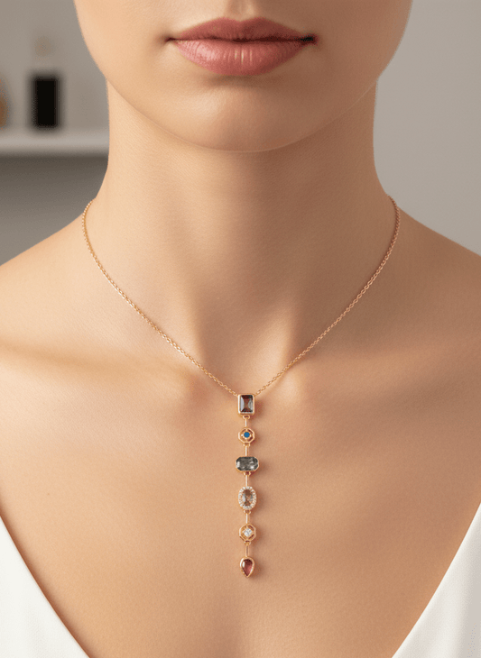 Gold Multi-Gemstone Drop Necklace - ZIORF