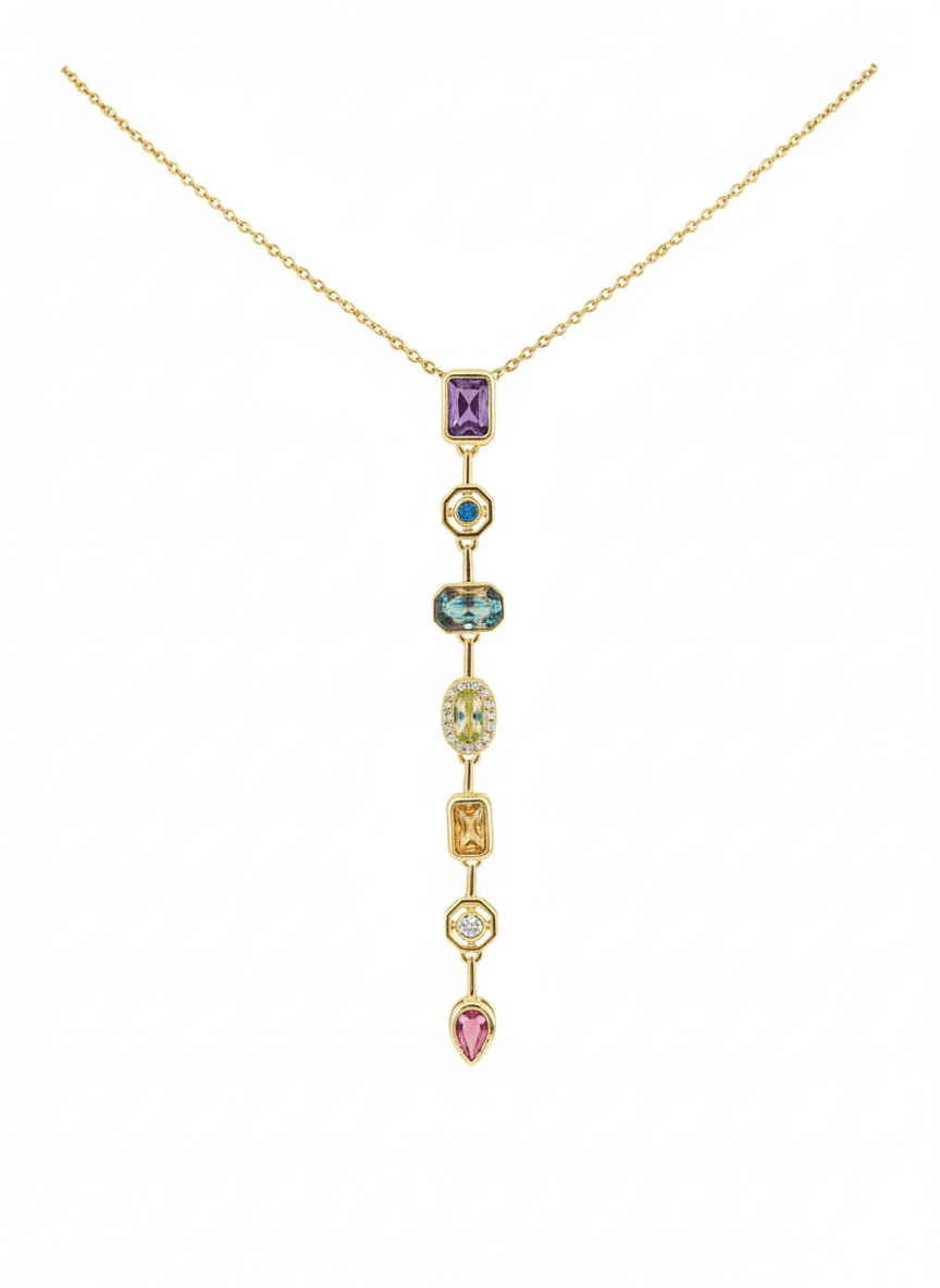 Gold Multi-Gemstone Drop Necklace - ZIORF
