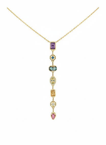 Gold Multi-Gemstone Drop Necklace - ZIORF