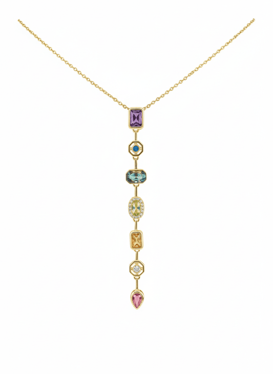 Gold Multi-Gemstone Drop Necklace - ZIORF