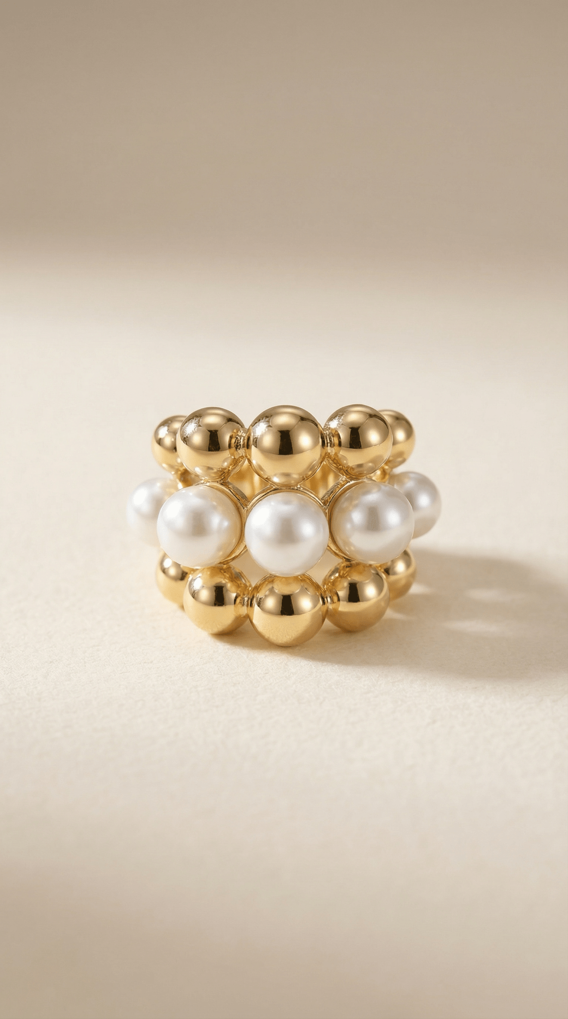 Gold & Pearl Beaded Statement Ring - ZIORF