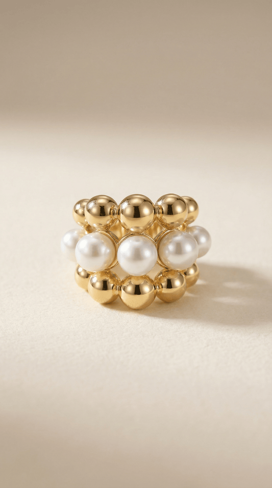 Gold & Pearl Beaded Statement Ring - ZIORF