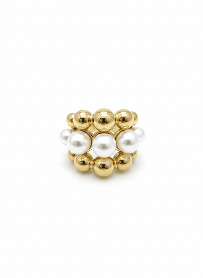 Gold & Pearl Beaded Statement Ring - ZIORF