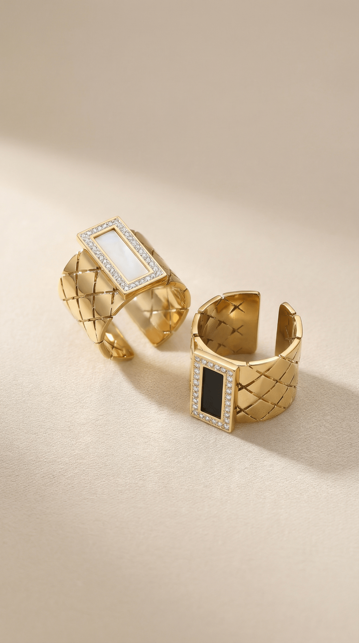Gold Quilted Rectangle Stone Ring - ZIORF