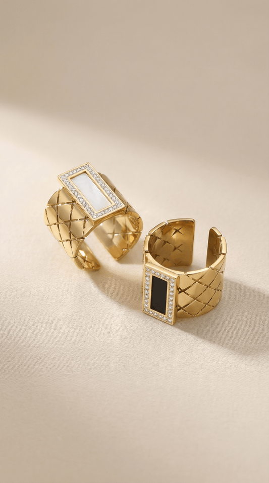 Gold Quilted Rectangle Stone Ring - ZIORF