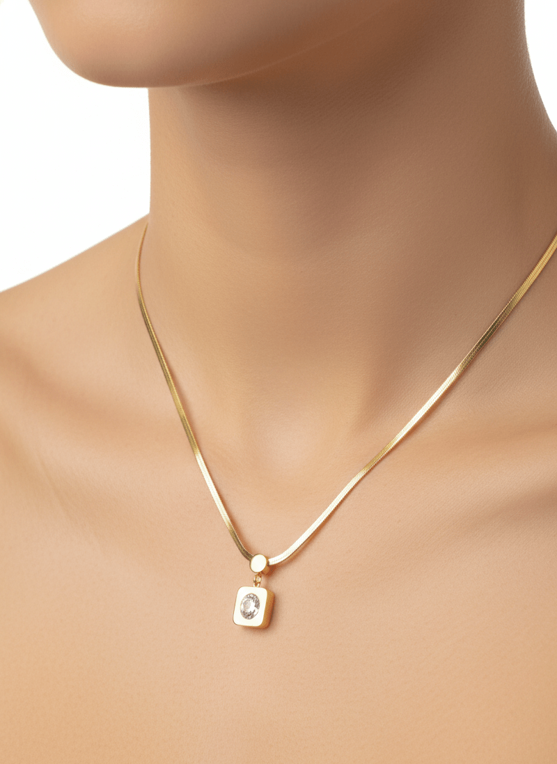 Gold Radiant Square Pendant Necklace - ZIORF