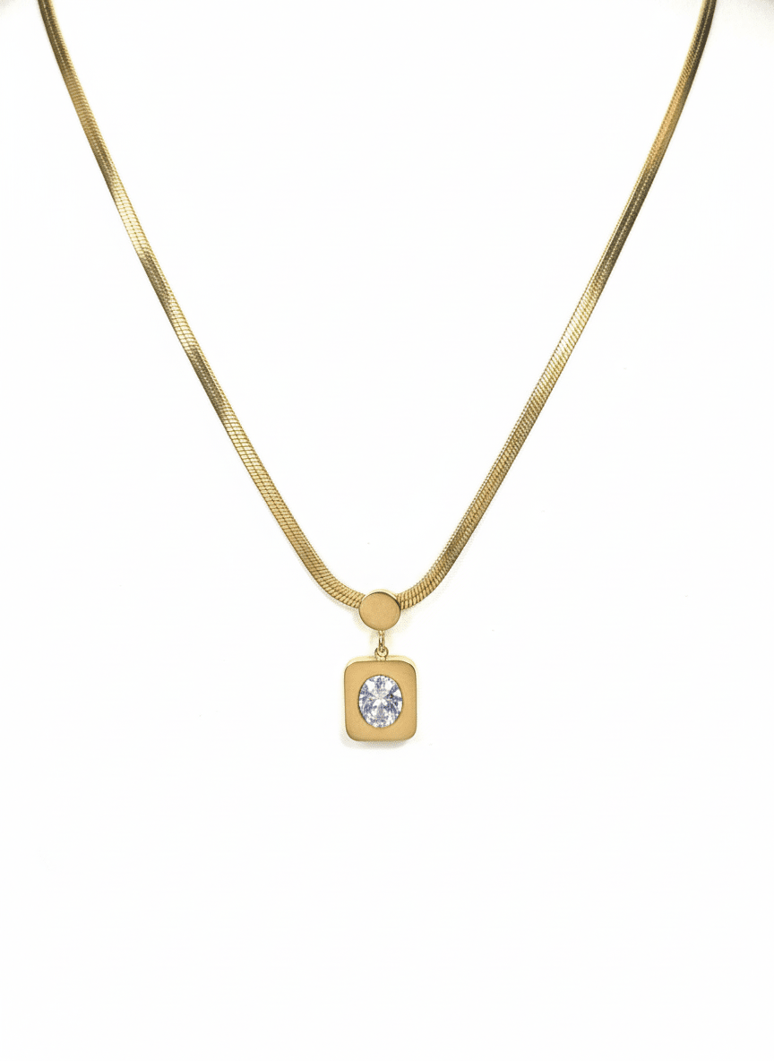 Gold Radiant Square Pendant Necklace - ZIORF