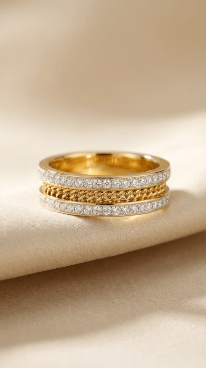 Gold Triple CZ Band Ring - ZIORF