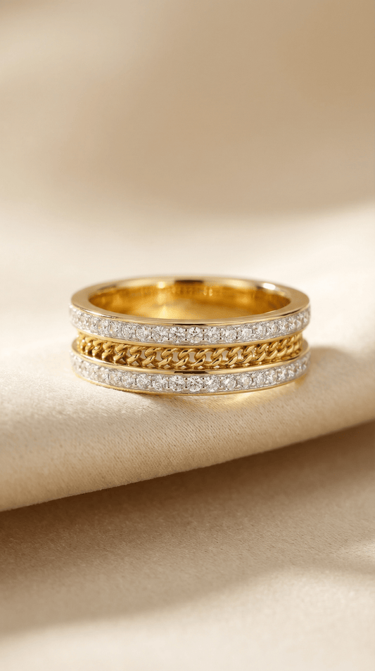 Gold Triple CZ Band Ring - ZIORF