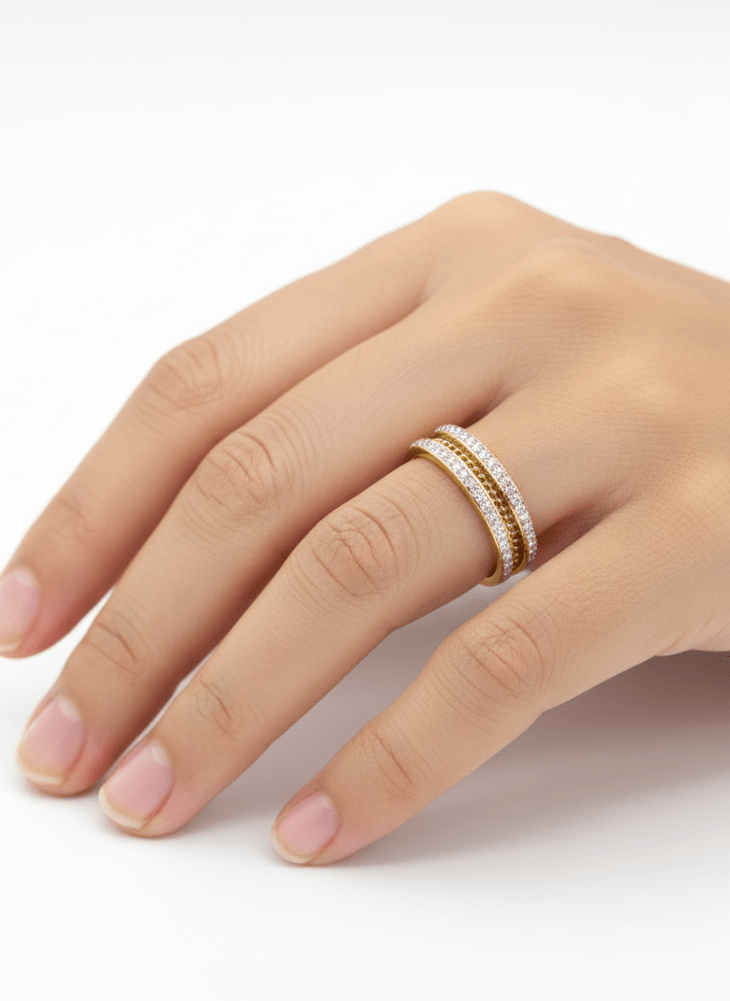 Gold Triple CZ Band Ring - ZIORF