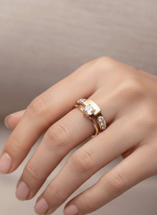 Golden Crystal Band Ring - ZIORF
