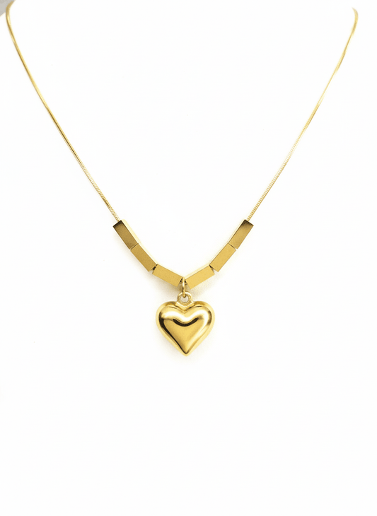 Golden Geo-Heart Pendant Necklace - ZIORF
