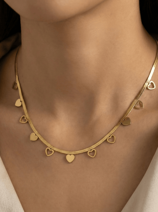 Golden Heart Charm Snake Necklace - ZIORF