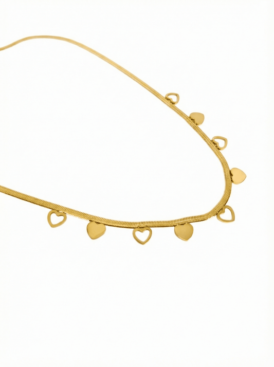 Golden Heart Charm Snake Necklace - ZIORF