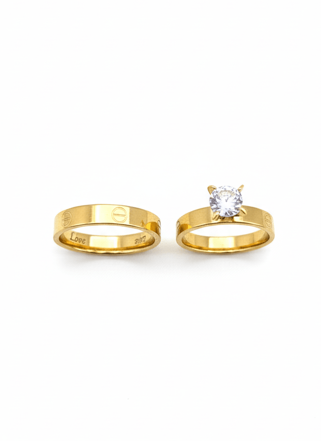 Golden Love Solitaire Ring Set - ZIORF