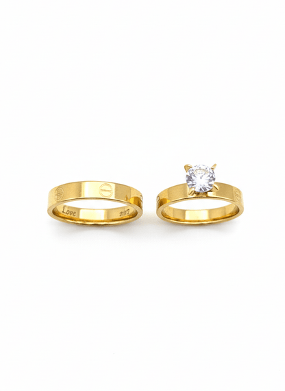 Golden Love Solitaire Ring Set - ZIORF