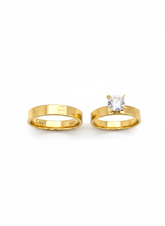 Golden Love Solitaire Ring Set - ZIORF