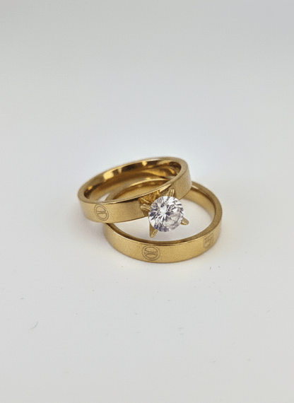 Golden Love Solitaire Ring Set - ZIORF