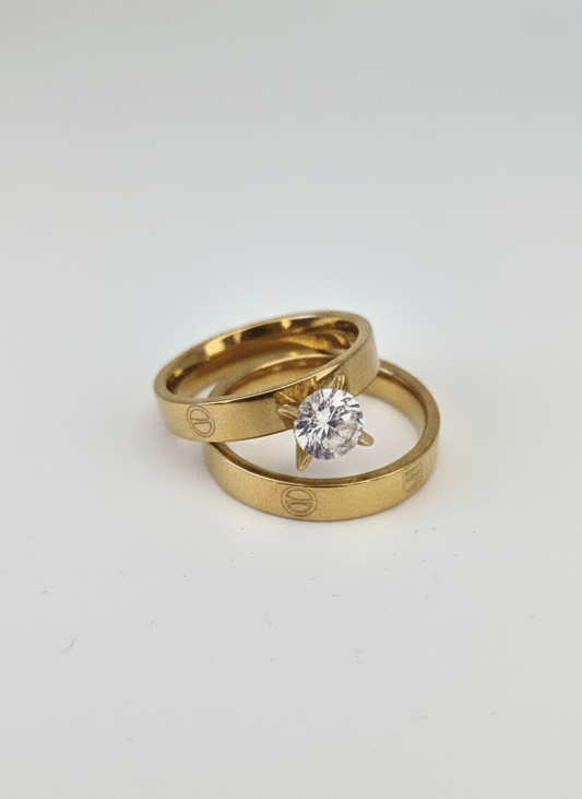 Golden Love Solitaire Ring Set - ZIORF