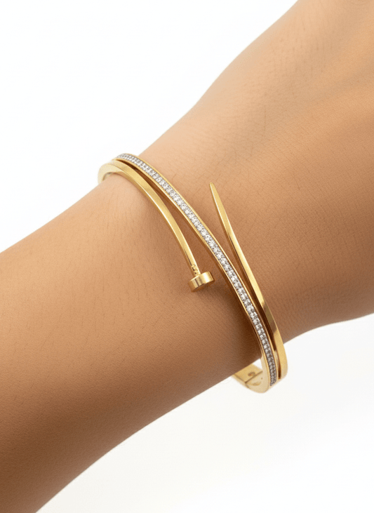 Golden Nail Pavé Cuff Bracelet - ZIORF