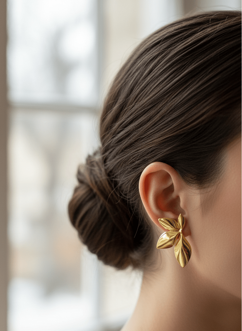 Golden Petal Sculpture Earrings - ZIORF