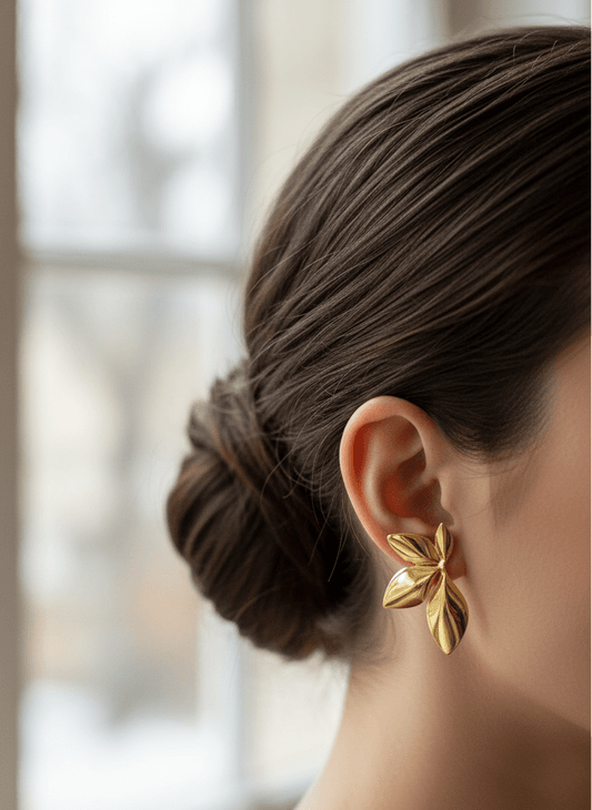 Golden Petal Sculpture Earrings - ZIORF