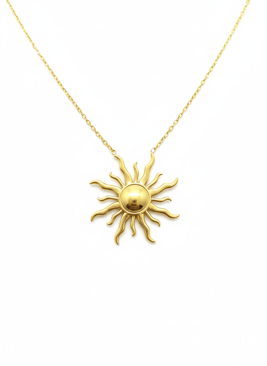 Golden Radiance Sun Pendant Necklace - ZIORF