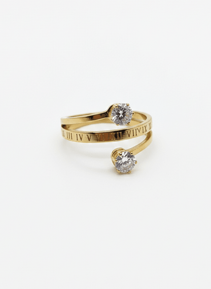 Golden Roman Duo Crystal Ring - ZIORF