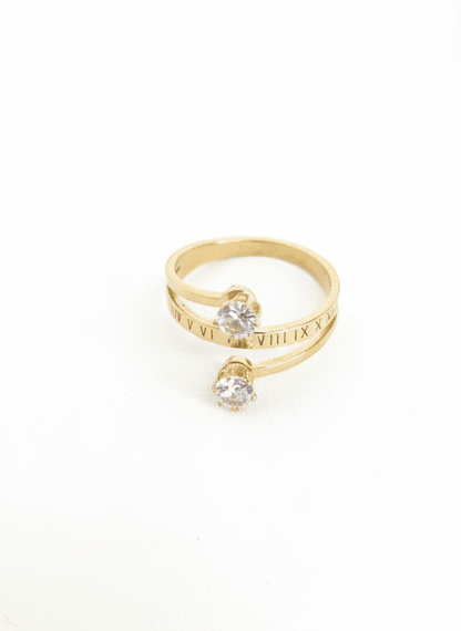 Golden Roman Duo Crystal Ring - ZIORF
